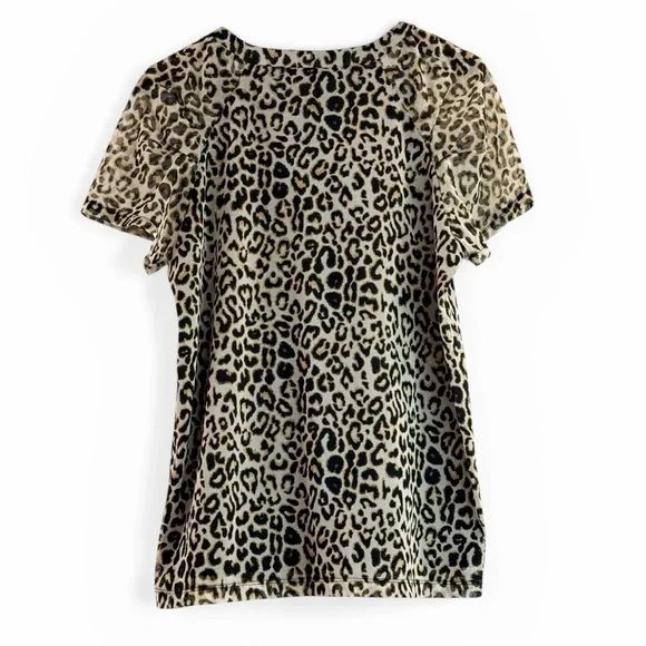 Rafaella Leopard Print Pleated Scoop Neck Short Sleeve Top Large - Picture 3 of 6